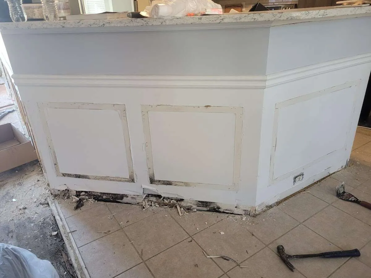 Water damage and mold on kitchen during Sewage Cleanup & Sanitation in Mequon